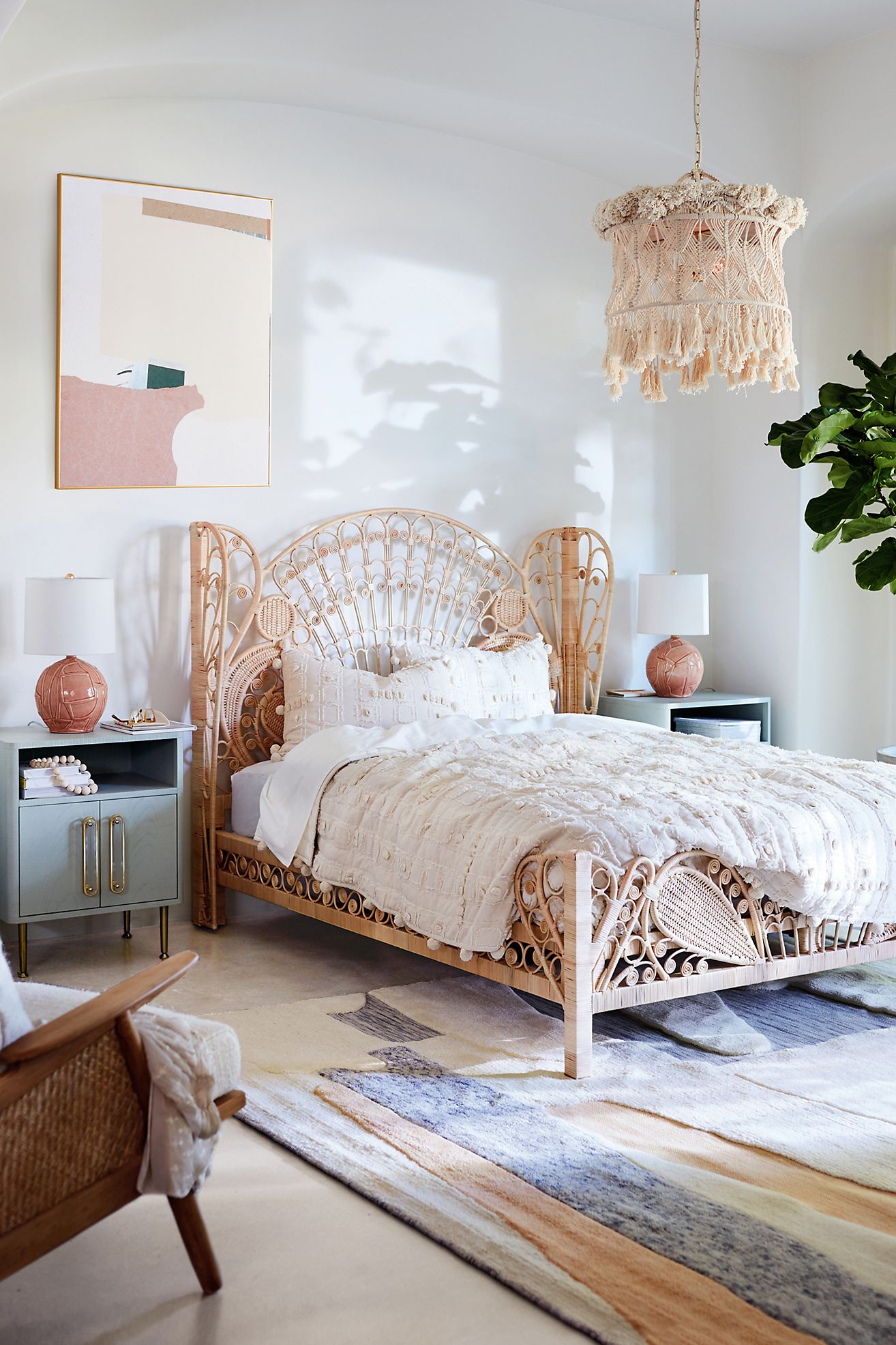 Anthropologie bohemian style rattan bed.